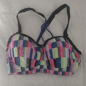 Women's Multi-Color Striped Sports Bra - Pink & Blue